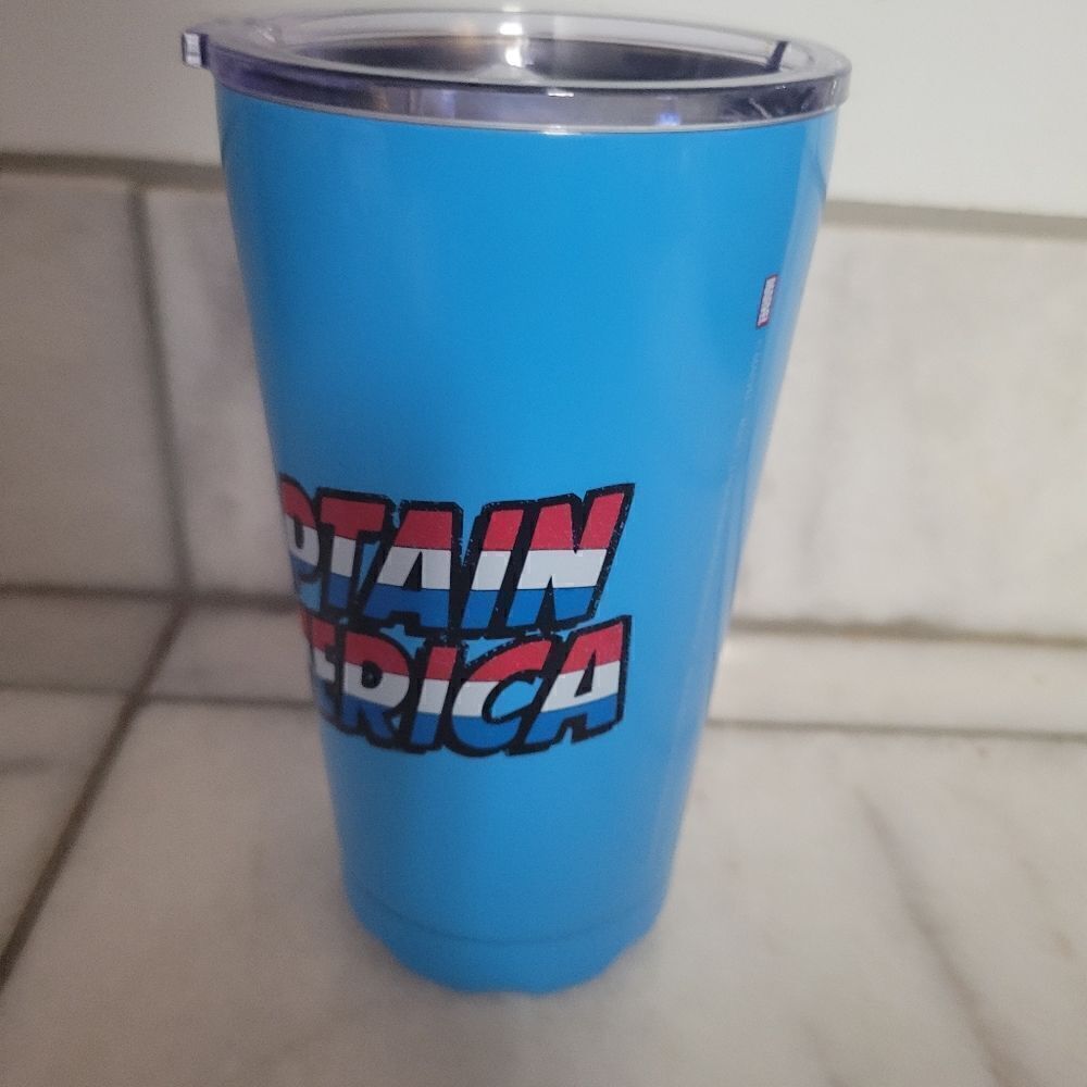 Captain America Super Dad Blue Star Print Tumbler Water Cup Drinkware - Picture 8 of 9